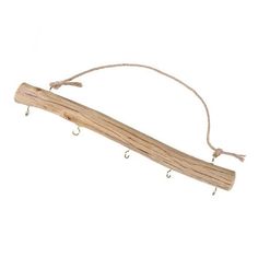 a wooden coat rack with hooks hanging from it