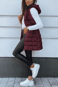 Veatzaer Women Long Vest Solid Color Sleeveless Hood Winter Puffer Vest Outwear. Multiple Colors Available. Made of super lightweight and breathable fabric, great for work or daily wear. #ad Maroon Vest Outfits For Women, Long Vests For Women, How To Style Long Puffer Vest, Maroon Puffer Vest Outfit, Women Puffer Vest Outfits, Maroon Vest Outfit, Long Puffer Vest Outfits For Women, Burgundy Vest Outfit