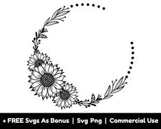 the letter c with sunflowers and leaves is drawn in black ink on a white background