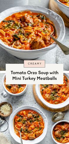 tomato orzo soup with mini turkey meatballs