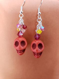 Diy Halloween Jewelry, Halloween Wedding Theme, Halloween Jewelry Diy, Handmade Earings, Sugar Skull Jewelry, Halloween Themed Wedding, Sugar Skull Earrings, Skeleton Earrings, The Day Of The Dead