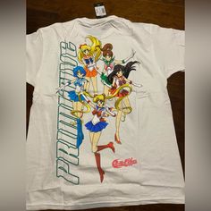 Nwt Primitive Sailor Moon Guardians Tee Ladies Small Back Is Large Graphic. Front Is Smaller White Relaxed Fit Shirt With Character Print, White Crew Neck Shirt With Character Print, Retro White Shirt With Character Print, Retro White Shirt With Front Print, Retro White Printed Top, Retro White Printed Tops, White Retro Tops With Character Print, Sailor Moon Shirt, Sailor Moon