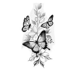 two butterflies flying over flowers and leaves