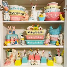 the shelves are filled with many different types of toy figurines and other items