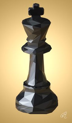 a black and white chess piece is shown in low polygonic style on a yellow background