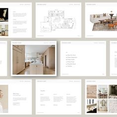 the inside pages of a brochure with images of furniture and interior design elements