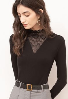 Loving this top for your new season wardrobe. Featuring the elastic ribbed textured material with a lacy cutout v-neck design, long sleeves, and a fitted silhouette. Wear with cargo bottoms and boots for the off-duty look.    - Slim fit  - Lacy v-neck design  - Ribbed texture  - Fabric provides flexbility  - Not lined  - 100% Polyester  - Hand wash cold            Size  Length  Bust  Waist  Shoulder  Sleeves      XS  cm  57  78-84  70  34  55      inch  22.5  30.5-33  27.5  13  21.5      S  cm Silver Pants, Led Dress, Fashion Buyer, Fitted Top, Diy Couture, 5 S, Indie Design, Mecca, Your Voice