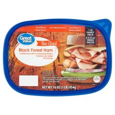 great value black forest ham in blue plastic container