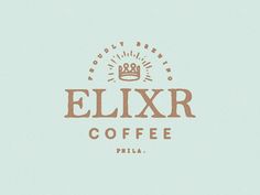 the logo for elir coffee is shown on a light blue background with brown lettering