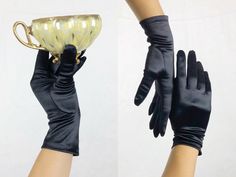 Vintage 9.5 inch Short Delicate Black Spandex Gloves, Evening Gloves, Formal Gloves, Costume Gloves, Princess Gloves Princess Gloves