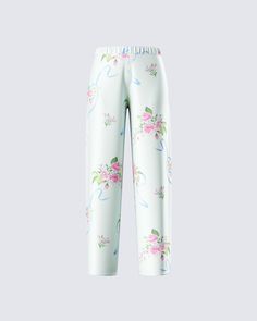 Bloom all day long in these floral print pants crafted from plain weave woven fabric 😌With a wide leg fit and elastic waistband, these comfy and stylish pants will bring a touch of whimsy to any look 🤍 Floral Print Pants, Black Off Shoulder, Printed Wide Leg Pants, Stylish Pants, Print Pants, White Jersey, Ruffle Shorts, Wide Leg Pant, Mini Wrap Dress