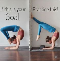 a woman doing a handstand on a yoga mat with the words if this is your goal