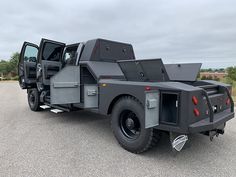 an armored vehicle parked in a parking lot