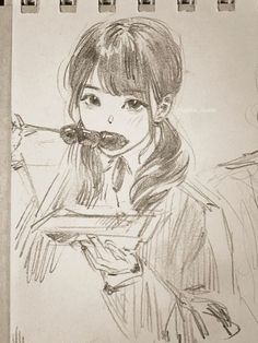 a pencil drawing of a girl with long hair holding a violin in her right hand