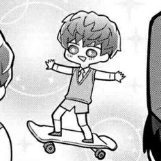 an image of a boy on a skateboard with another person standing next to him