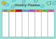 a printable weekly planner with birds flying in the sky