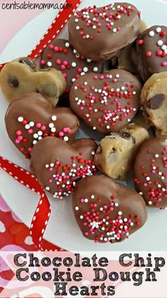 chocolate chip cookie dough hearts on a plate