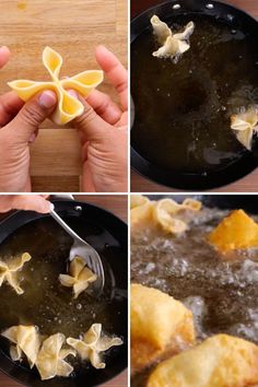 the process of making ravioli in a skillet