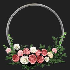 an image of a flower arrangement in the shape of a circle on a black background