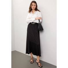 Black satin (100% Rayon). A-line. Pull on. 38" from waist to hemline. Made in the Usa. Simple Skirt, Rent The Runway, Closet Designs, Black Satin, Made In The Usa, What To Wear, That Look, A Line, Satin