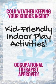 an advertisement for children's indoor play activities with snowflakes in the background