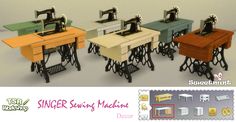 an image of sewing machines in different colors and sizes on a stamp with the words singer sewing machine