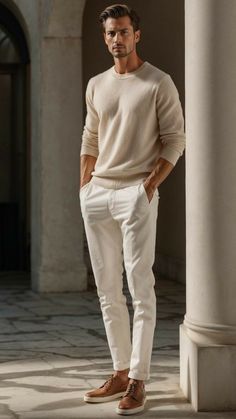 ◇ The power of neutral colors Outfits For The Office, Mens Smart Casual Outfits, Mens Casual Outfits Summer