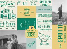 a collage of different types of beer labels and images with people standing in the background