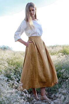 Summer Modesty, Maxi Linen Skirt, Minimal Clothes, Rok Midi, Quirky Clothing, Long Linen Skirt, Rok Outfit, Skirt Linen, Dressy Dress