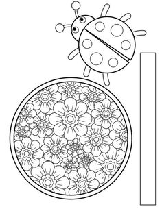 the letter i is for ladybug with flowers and leaves on it coloring page