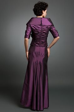 Daymor Couture - 232 Ruched Bodice Long Gown Purple Evening Dress Long, Shawl Collar Dress, Daymor Couture, Cap Sleeve Evening Gowns, Purple Evening Dress, Evening Dress Long, Mother Of The Bride Dresses Long, Shoulder Dresses, Mother Of Groom Dresses