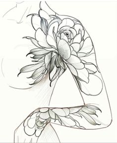 a drawing of a woman's torso with flowers on it