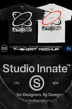 three t - shirts with the words studio innate printed on them, and an image of