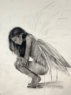 fairy grunge charcoal art artwork fairycore pixie goth charcoal Grunge Drawing Reference, Grunge Fairy Drawing, Realistic Fairy Drawing, Realism Fairy Tattoo, Fairy Sitting Drawing, Ethereal Art Sketch, Evil Fairy Drawing, Fairy Pencil Drawings, Grungy Drawings