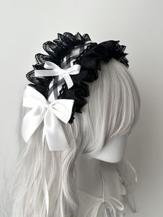 This striking Gothic Lolita Hairband is the perfect accessory for your Halloween ensemble. Featuring a dark and enchanting design, it showcases an abyssal bow that adds a touch of sweet yet edgy charm. Ideal for those who love to blend the cute and the macabre, this headpiece will elevate your look with an air of mysterious elegance. Vkei Outfits, Ink Mushroom, Gothic Headpiece, Pretty Wigs, Gothic Hair Accessories, Steampunk Fashion Female, Diy Hair Accessories Ribbon, Steampunk Fashion Male, Gothic Hairstyles