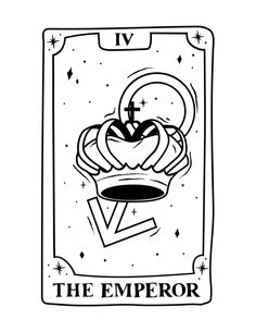 the emperor tarot card sticker on a white background with black and white lettering