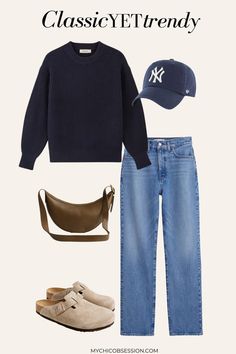 Homework Outfit, Trendy Outfits For Moms, English Style Outfit, Navy Knit Sweater Outfit, Trendy Outfit, Outfit Ideas Casual, Winter Outfit 2024, Fall Vibes Outfit, Basic Fall Outfits