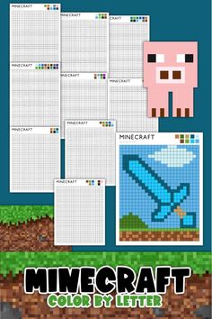 the printable minecraft color by number page is shown with an image of a blue bird