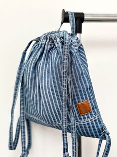 Bohemian frayed denim drawstring bag, Mini stripe canvas backpack purse, Stylish bag strap with inside pocket, Hipster bright city backpack - Etsy Włochy Casual Standard Backpack For Spring, Casual Spring Rectangular Backpack, Blue Cotton Bag For Back To School, Casual Summer Backpack With Adjustable Strap, Casual Adjustable Canvas Bags, Casual Backpack With Adjustable Strap For Summer, Casual Blue Adjustable Bag, Casual Blue Adjustable Bags, Casual Softback Backpack For Spring