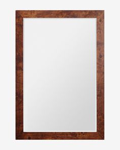 a square wooden frame mirror on a white background