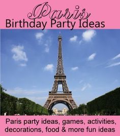 the eiffel tower is shown in pink and black with text that reads paris birthday party ideas