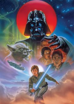 star wars poster featuring darth vader, luke sky walker and yoda in the background