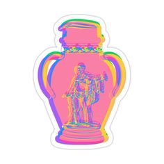 a pink vase with a man standing on it