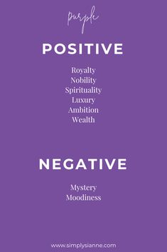 the words negative, negative and negative are in white letters on a purple background that says positive