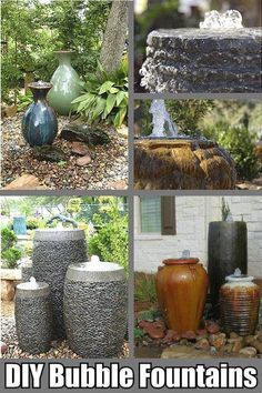 there are many different types of fountains in the yard and on this page, you can see them here