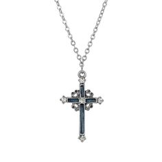 in stock Symbols Of Faith, Enamel Cross, Crystals Necklace, Crystal Heart Necklace, 1928 Jewelry, Heirlooms Jewelry, Crystal Cross, Life Symbol, Blue Hand