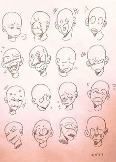 a bunch of different facial expressions drawn by someone in the style of cartoon character heads