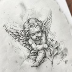 Cherub Vector Tattoo Designs Hand Sleeves Tattoo, Cool Tattoo Design Drawings, Lower Neck Tattoo For Men, Vintage Fairy Tattoo, Beautiful Angel Tattoos For Women, Michaelangelo Tattoos, Woodcut Tattoo Flash, Baby Angel Drawing, Tattoos For Brothers Who Passed