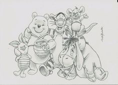 winnie the pooh and friends pencil drawing