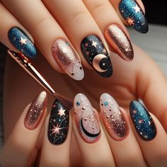 Starry Night Nail Art, Night Nail Art, Mandala Nails, Teacher Appreciation Gifts, French Nails, Halloween Nails, Nail Salon, Fall Trends, Beauty Nails